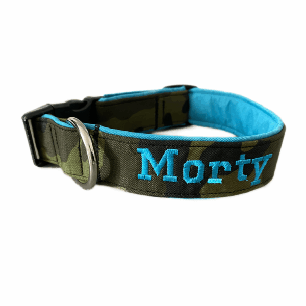 Vyšívaný obojek se jménem - army modrý